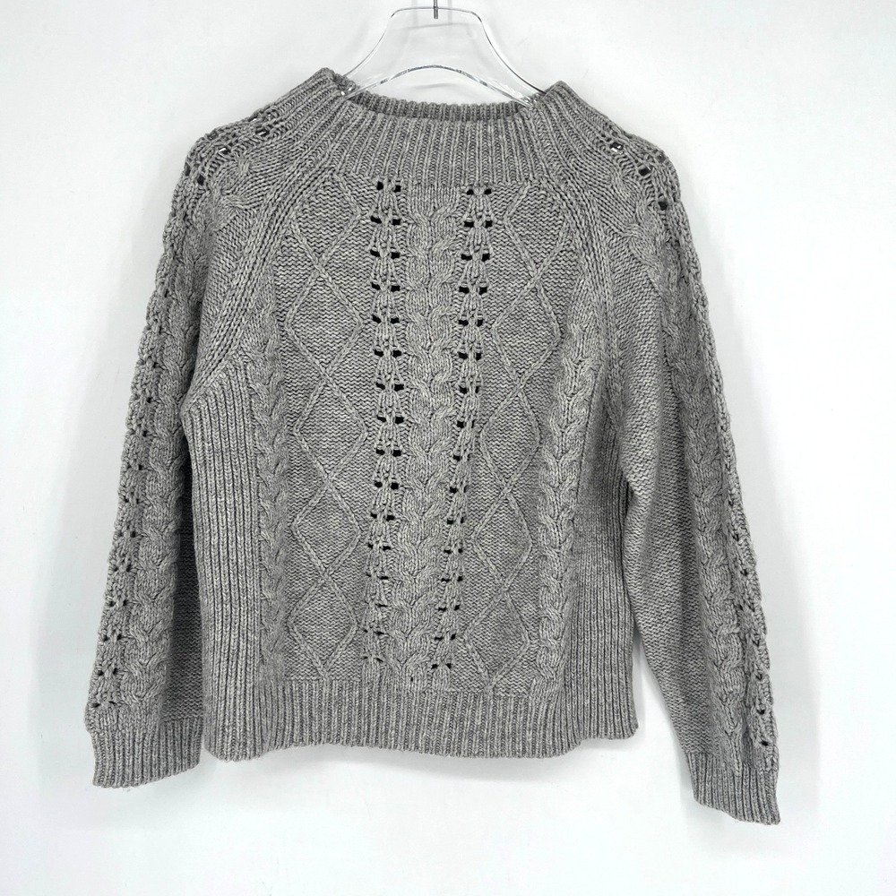 J Crew Sweater Womens L Gray‎ Cable Knit Preppy Old Money Academia Ivy League